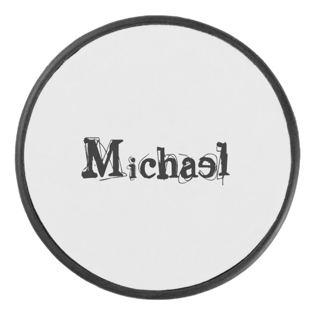 Minimalistic modern monogram name black grey hockey puck (Front)