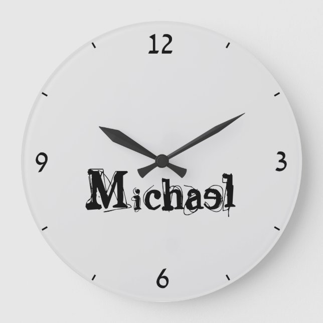 Minimalistic modern monogram name black grey large clock (Front)