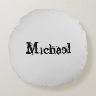 Minimalistic modern monogram name black grey round cushion