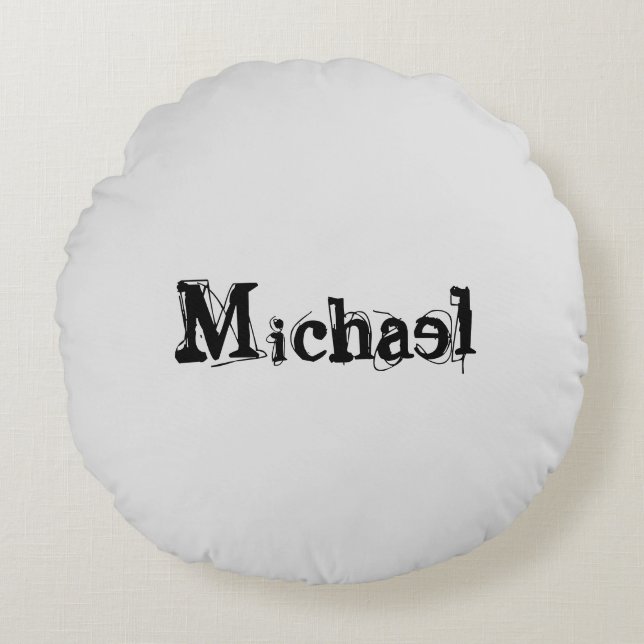 Minimalistic modern monogram name black grey round cushion (Front)