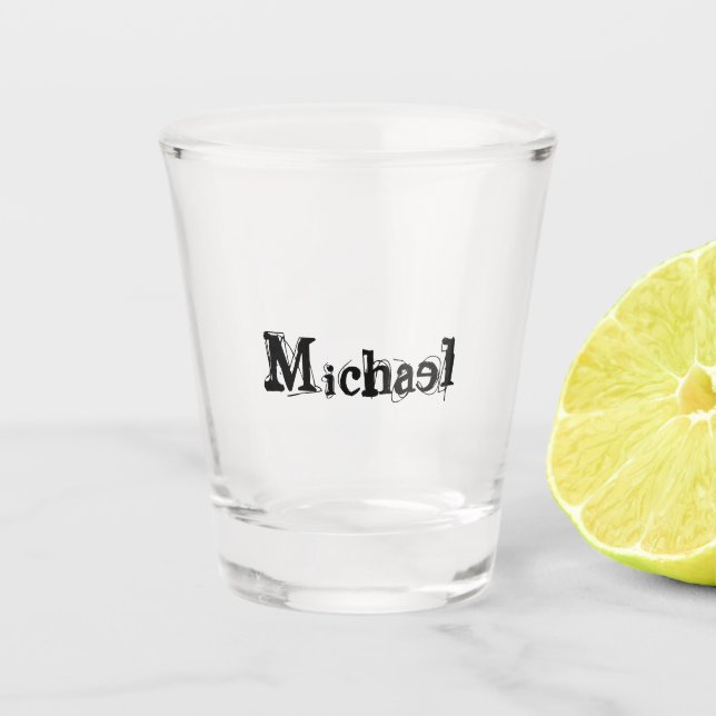 Minimalistic modern monogram name black grey shot glass (Front)