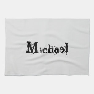 Minimalistic modern monogram name black grey tea towel