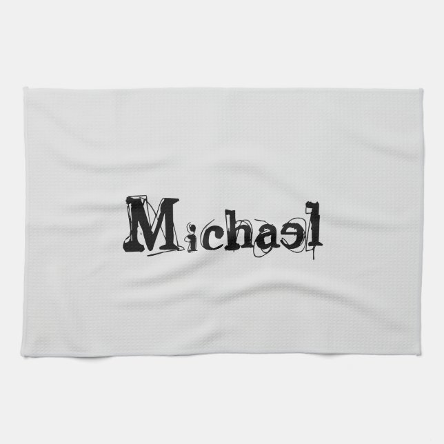 Minimalistic modern monogram name black grey tea towel (Horizontal)