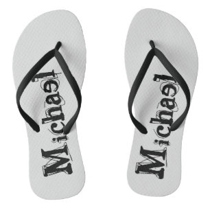 Minimalistic modern monogram name black grey thongs