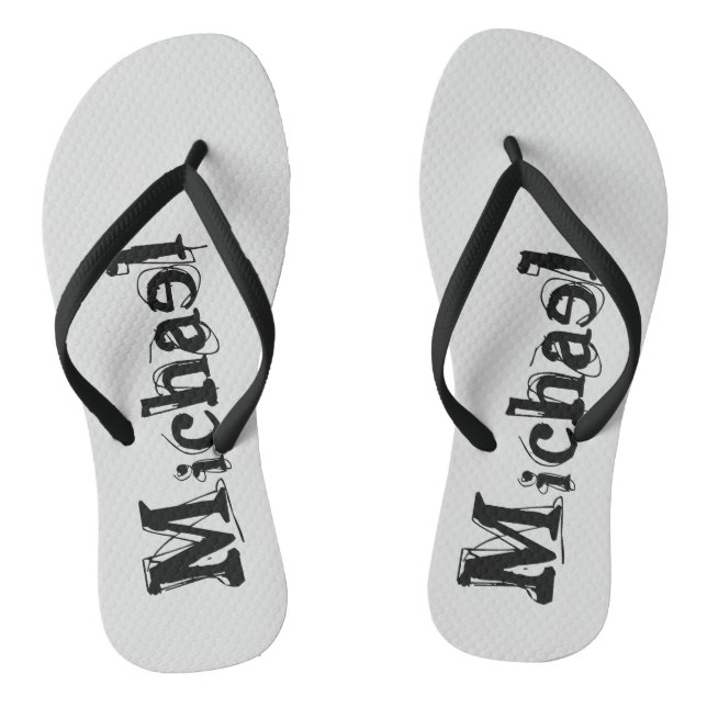 Minimalistic modern monogram name black grey thongs (Footbed)