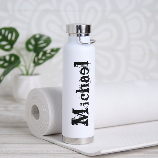Minimalistic modern monogram name black grey water bottle (Yoga)