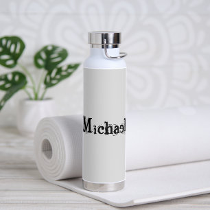 Minimalistic modern monogram name black grey water bottle