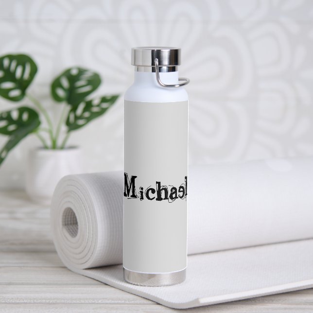 Minimalistic modern monogram name black grey water bottle (Yoga)