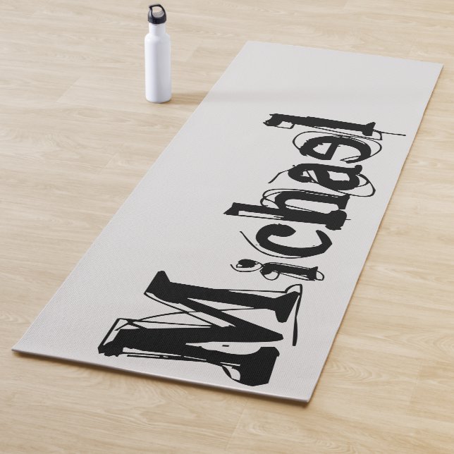 Minimalistic modern monogram name black grey yoga mat (In Situ)