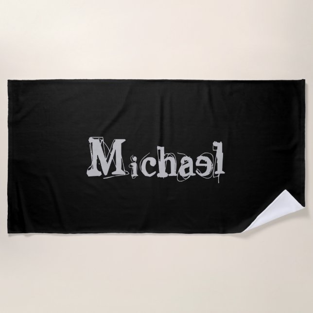 Minimalistic modern monogram name black white beach towel (Front)