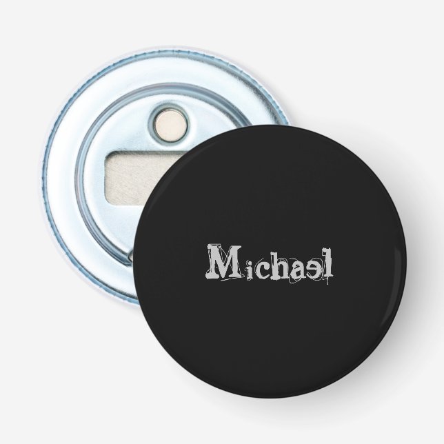 Minimalistic modern monogram name black white bottle opener (Front)