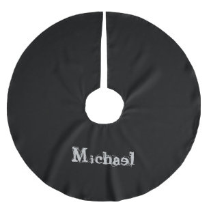 Minimalistic modern monogram name black white brushed polyester tree skirt