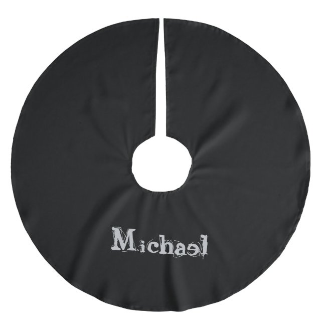 Minimalistic modern monogram name black white brushed polyester tree skirt (Front)