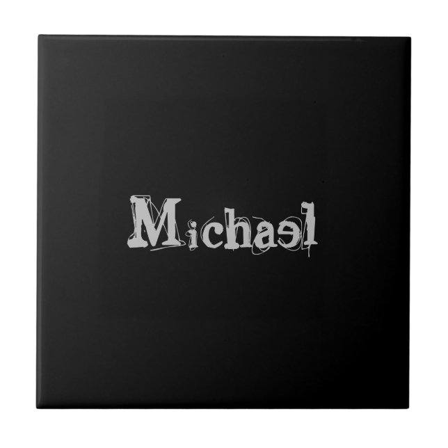 Minimalistic modern monogram name black white ceramic tile (Front)