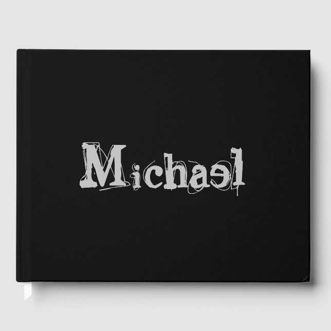 Minimalistic modern monogram name black white guest book (Front)