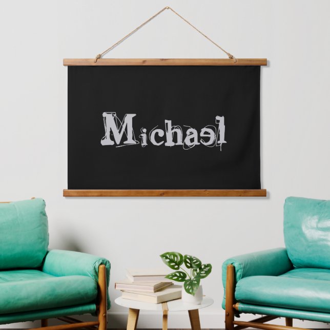 Minimalistic modern monogram name black white hanging tapestry (Living Room)