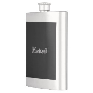 Minimalistic modern monogram name black white hip flask