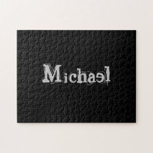 Minimalistic modern monogram name black white jigsaw puzzle