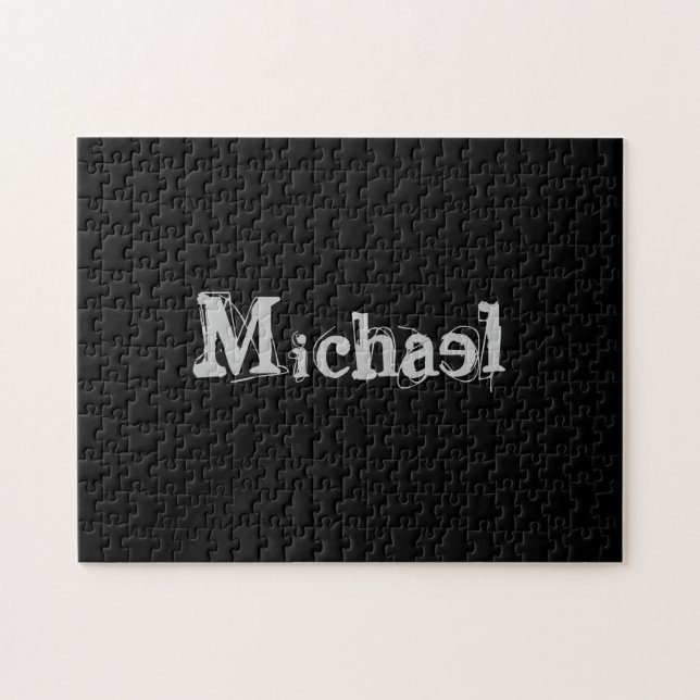 Minimalistic modern monogram name black white jigsaw puzzle (Horizontal)