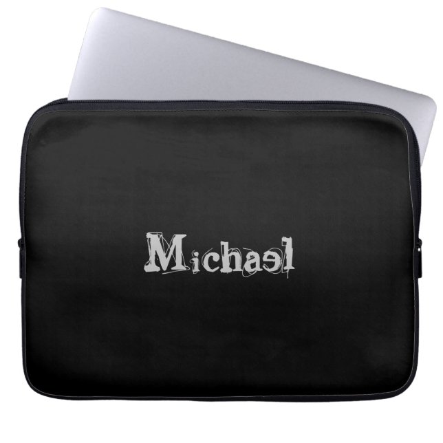 Minimalistic modern monogram name black white laptop sleeve (Front)