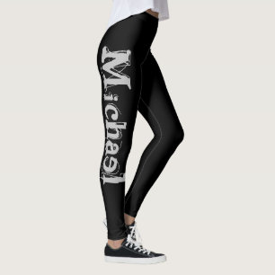 Minimalistic modern monogram name black white leggings