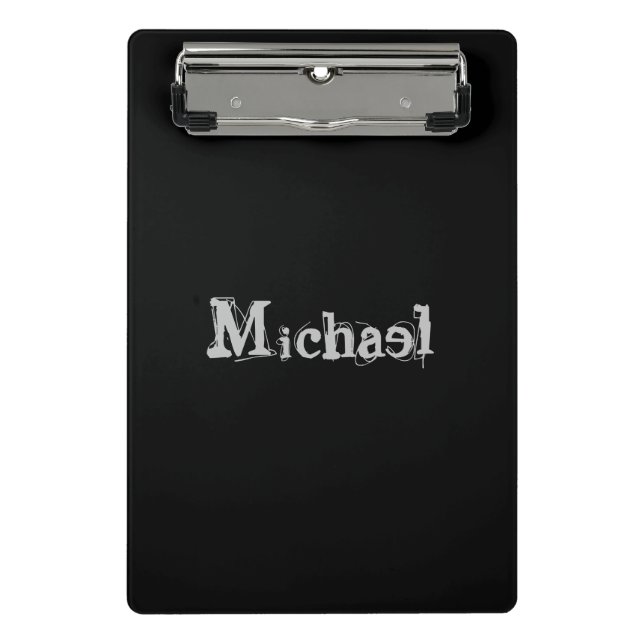 Minimalistic modern monogram name black white mini clipboard (Front)