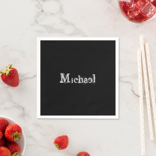Minimalistic modern monogram name black white napkin (Insitu)