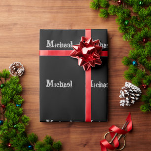 Minimalistic modern monogram name black white wrapping paper