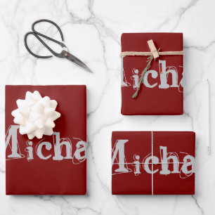 Minimalistic modern monogram name dark red wrapping paper sheet