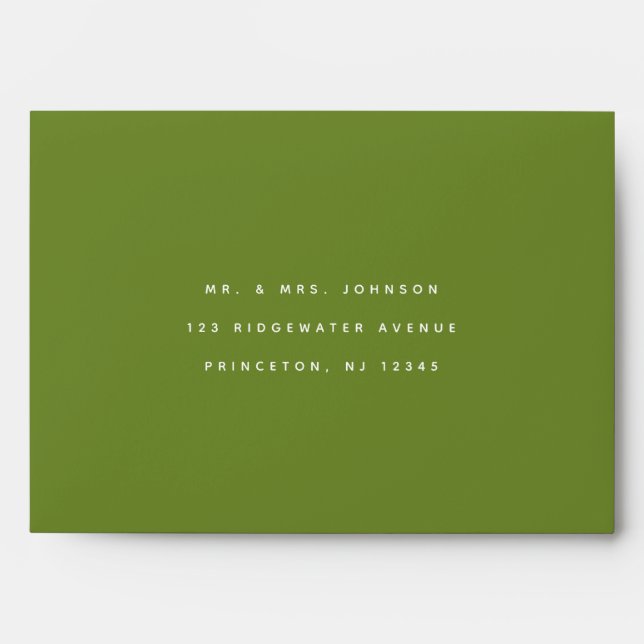 Minimalistic Modern Olive Green Wedding Address Envelope (Front)
