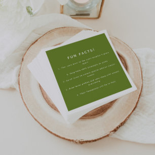 Minimalistic Modern Olive Green Wedding Fun Facts Napkin