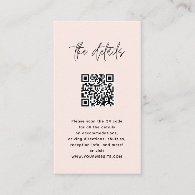 Minimalistic Modern pink and black QR code Wedding Place Card (Front)