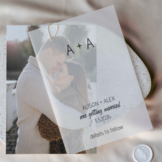 Minimalistic Modern Save the Date with Initials Vellum Invitations