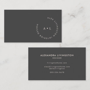 Minimalistic Modern Soft Black Circle Monogram Business Card