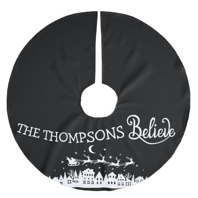 Minimalistic Modern Stylish Personalised Christmas Brushed Polyester Tree Skirt (Front)