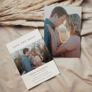 Minimalistic & Modern White 2 Photo Wedding Save The Date