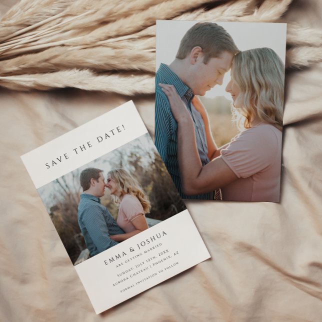 Minimalistic & Modern White 2 Photo Wedding Save The Date (Creator Uploaded)
