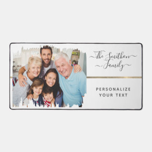 Minimalistic Modern White & Gold Add Photo Family Desk Mat