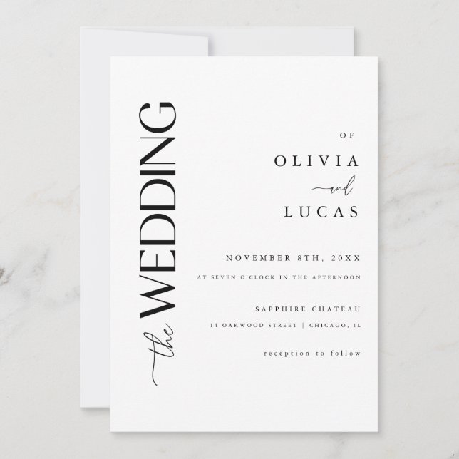 Minimalistic Modern White Script Wedding Invitation (Front)