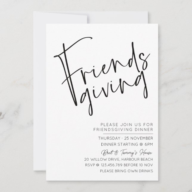 Minimalistic Monochrome Friendsgiving Invitation (Front)