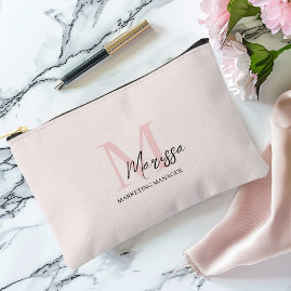 Minimalistic Monogram Initial & Name Pastel Pink Accessory Pouch