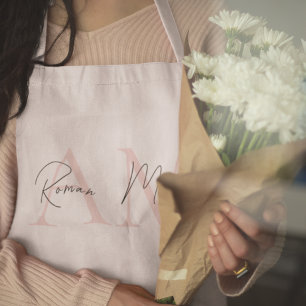 Minimalistic Monogram Initial & Name Pastel Pink Apron