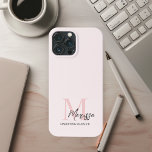 Minimalistic Monogram Initial & Name Pastel Pink iPhone 13 Pro Max Case<br><div class="desc">Protect your phone in style with our Minimalistic Monogram Initial & Name Pastel Pink iPhone Case. This elegant case features a sleek design personalised with your initial and name, set against a soft pastel pink background. Made from high-quality, durable materials, it provides excellent protection against scratches, drops, and everyday wear...</div>