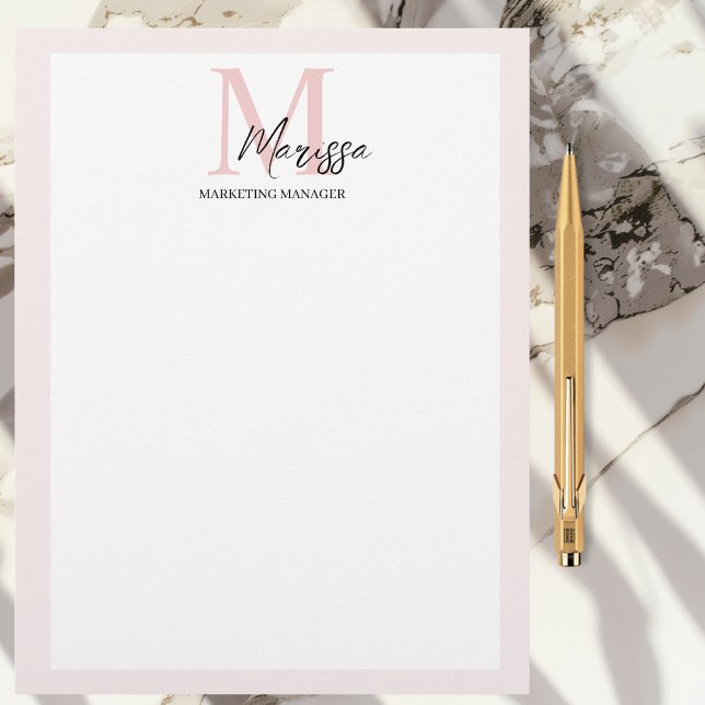 Minimalistic Monogram Initial & Name Pastel Pink  Custom Letterhead (Creator Uploaded)
