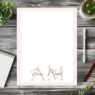 Minimalistic Monogram Initial & Name Pastel Pink  Custom Letterhead