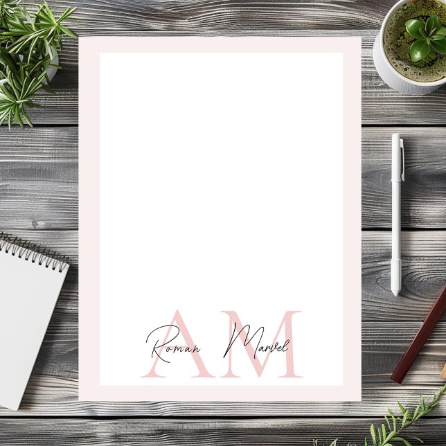 Minimalistic Monogram Initial & Name Pastel Pink  Custom Letterhead (Creator Uploaded)