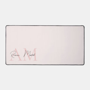 Minimalistic Monogram Initial & Name Pastel Pink  Desk Mat