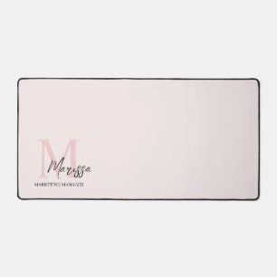 Minimalistic Monogram Initial & Name Pastel Pink  Desk Mat