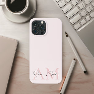 Minimalistic Monogram Initial & Name Pastel Pink iPhone 13 Pro Max Case