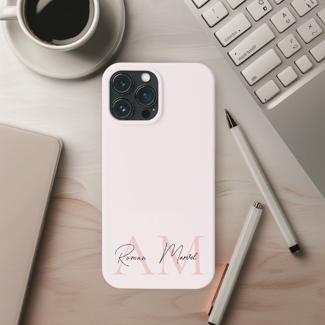 Minimalistic Monogram Initial & Name Pastel Pink iPhone Case (Creator Uploaded)